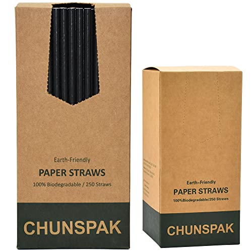 Black Paper Straws, Solid Black/250 Bulk, Biodegradable Paper Drinking Straws For Cocktail, Drinks, Bars And Restaurant, 7.75"X0.24" #TOP1