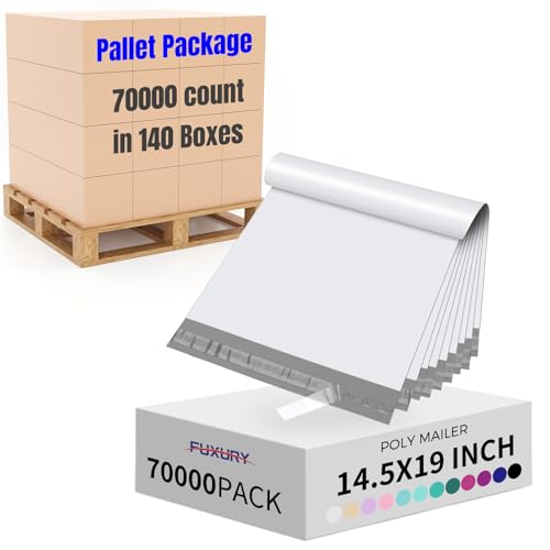 Fuxury 70000 Pcs 14.5X19" Poly Mailers Envelopes Shipping Bags for Clothing,Strong Adhesive Packaging Bag for Small Business Suppliers, Self Seal Mailing Poly Bags,White