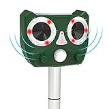 Jahy2Tech 2021 Solar Ultrasonic in Repellent Defender Rat, Squirrel, Deer, Raccoon, Skunk, Rabbit, Mole, Dog, Cat, Waterproof with Motion Detector and PIR Sensor Trigger Alarms and Flashes