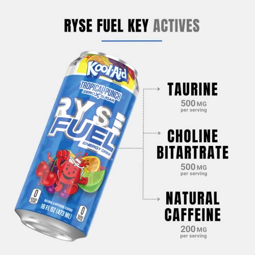 Ryse Fuel Energy Drink | On The Go Energy | 0 Sugars | 0 Calories | Vegan | 200Mg Caffeine | 12 Pack (Kool Aid) #TOP3