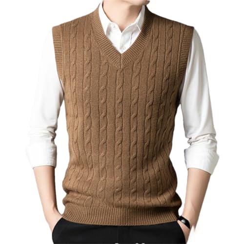 Men’s 100% Wool V-Neck Sweater Vest Fall Winter Sleeveless Lightweight Knit Jumpers