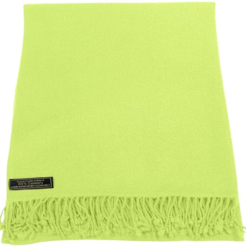 CJ Apparel Lime Green 100% Cashmere Shawl Pashmina Scarf Wrap Stole Head Wrap Hand Made in Nepal New2