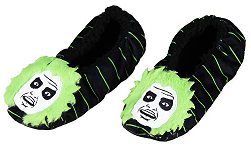 Bioworld Beetlejuice Slippers 3D Hair Embroidered Character Slipper Socks with No-Slip Sole For Women Men (Large)