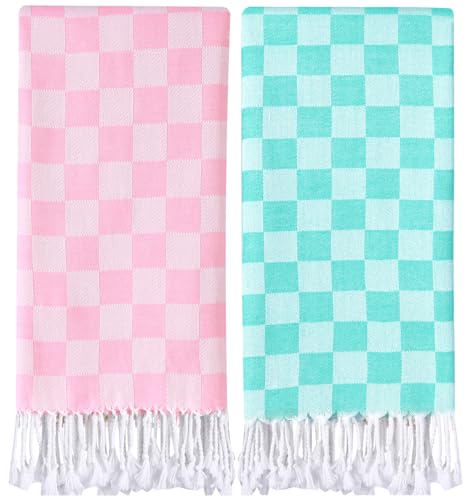 Antfuny 2 Packs Checkered Plaid Travel Towel Turkish Towel Beach Blanket Quick Dry Lightweight Hawaii Summer Vacation Necessities Europe Costa Rica Florida Trip Essentials Airplane Accessories Flight