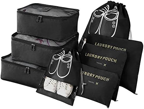 Vicloon Koffer Organizer, 8-in-1-Set Gepäck Organizer, wasserdichte Reise Kleidertaschen umfassen 2 Schuhbeutel, 3 Packwürfel und 3 Aufbewahrungsbeutel, für Kleidung Schuhe Kosmeti