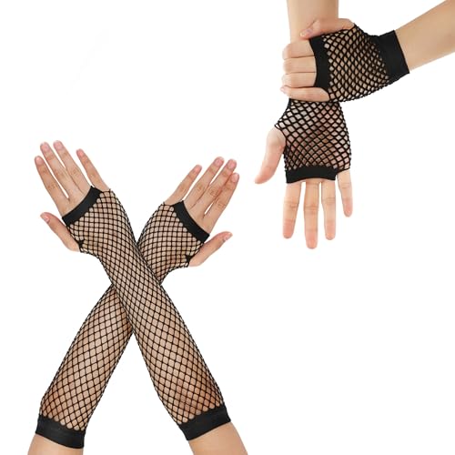 HaiFafafaing 2 Pairs Black Fishnet Gloves Fingerless Fishnet Arm Sleeves