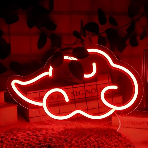 SOCCMIX Red Cloud LED Neon Sign Wall Decor Anime Style Decor USB Dimmable Night Light with Brightness Memory Gaming Neon Sign Led Sign for Bedroom Game Room Decor Man Cave Decor Gift for Teens Boys 12x7