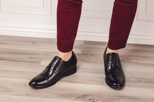 Image of CALTO Men's Invisible Height Increasing Elevator Shoes - Black Premium Leather Lace-up Formal Oxfords - 3 Inches Taller - Y1004 - Size 12 D(M) US
