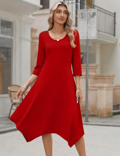 Image of Zeagoo Midi Dresses Women 2026 Dress 3 /4 Sleeve Casual Dresses with Pockets A Line Summer Beach Sundress