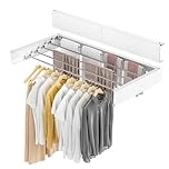 GROWNEER 80 cm x 40 cm x 10cm Wall Mounted Clothes Airer Retractable Foldaway Laundry Clothes Drying Rack 30kg Capacity With 5 Rods for Indoor Outdoor Saving Space (White)