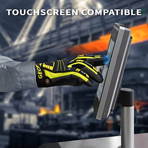 Gecp Work Gloves For Men, Heavy Duty Impact Gloves, Synthetic Leather Mechanic Gloves Touchscreen Anti Vibration Gloves Large 1 Pair #TOP5