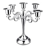 Viscacha Silver Candle Holder，5 Arms Metal Candle Holders for Taper Candles（10.6 inch Tall Candela