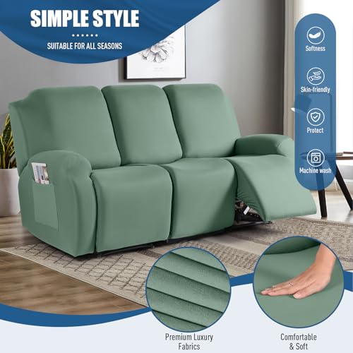 Image of TAOCOCO Recliner Sofa Slipcover, 3 Pieces Polyester Fabric Stretch Sofa Covers for 3 Seat Reclining Couch, Soft Washable Furniture Protector with Pockets (3 Seat, Bean Green)