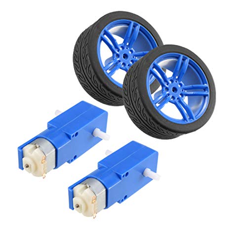 Uxcell 2Pcs Dc Electric Motor 3-6V Dual Shaft Geared Tt Magnetic Gearbox Engine W 2Pcs Car Tire Wheel, Mini Smart Rc Car Robot Tyres #TOP3