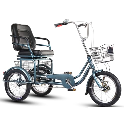 JIYIAN Elderly Lightweight Tricycle,Adult Pedal Tricycle Wheel Bike w/Front&Rear Basket and Comfortable Seat for Seniors, Women, Men for Shopping Picnic Outdoor Sports,Green,18 inches