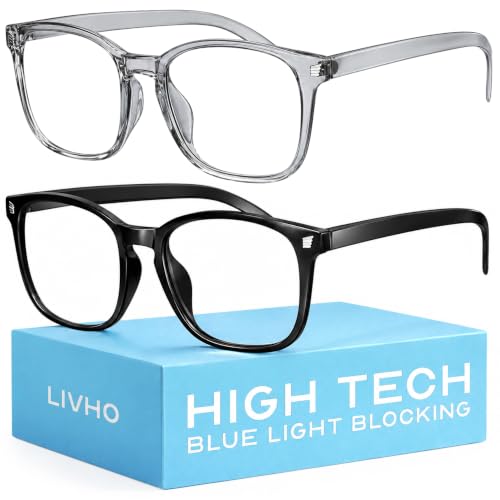 Image of livho 2 Pack Blue Light Blocking Glasses, Computer Reading /Gaming /TV /Phones Glasses for Women Men,Anti Eyestrain & UV Glare