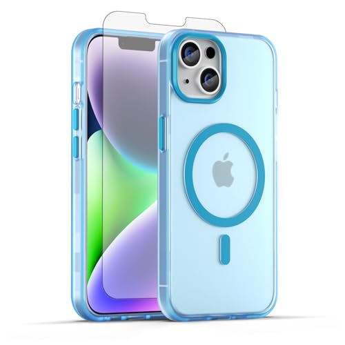Coque iPhone 14 MagSafe translucide bleue antichoc de luxe