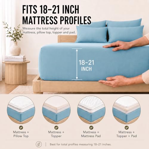 Image of CozyLux 6-Piece Queen Sheet Set, Fits 18-21 Inch Mattresses, Oeko-TEX