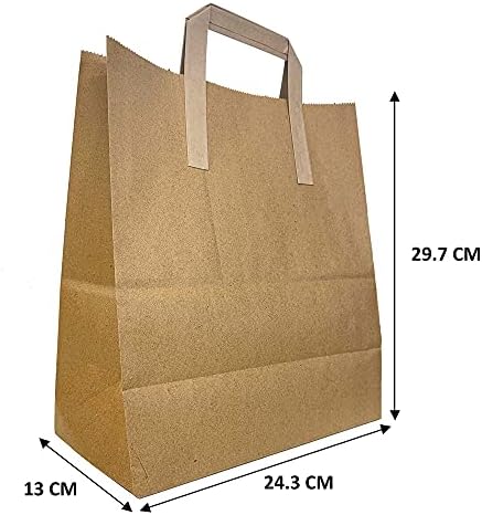 Brown Paper Bags, Party Bags, Retail Takeaway Kraft Paper Bags with Handles, 80 GSM Super Strong, Medium 20 Pcs - 25x13x30cm