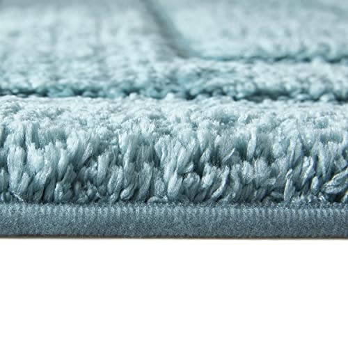 Wpm Bathroom Rugs And Shower Curtain Set. Blue Sage Luxury Absorbent Bath Rug Contour Mat, Non Slip Plush Carpet For Floor. Fabric Shower Curtain, Hooks And Microfiber Towel Set (Stripe Aqua) #TOP5