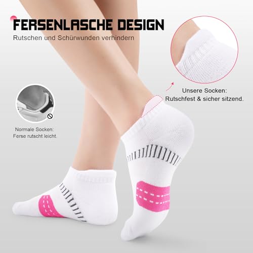 EconioSocken Sneaker Socken Damen 39-42，Anti-Blasen Laufsocken mit gepolsterter Unterstützung Kurze Knöchelsocken Atmungsaktive Sportsocken sneakersocken damen 35-38,6 Paar