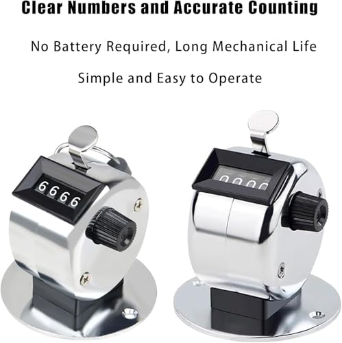 2 Stück Handzähler Zähler, Mechanischer Metall Tally Zähler Klicker Counter mit Halterung, 4-Stellige Zähler für Personenzähler, Reihenzähler Stricken, Golfergebnisse, Filmmaterial, Laufmeile, Sport