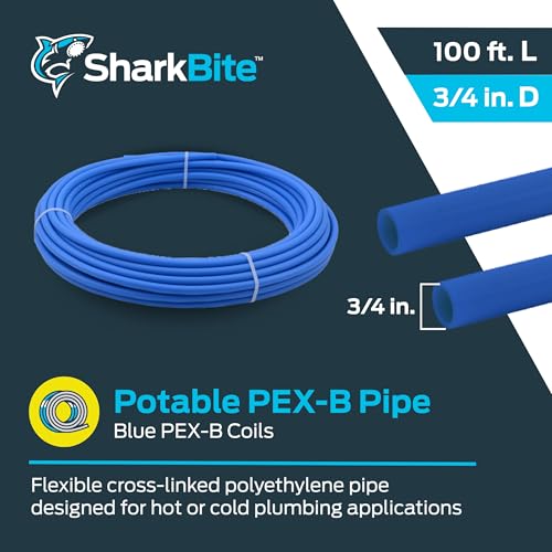 Image of SharkBite 3 /4 Inch x 100 Feet Blue PEX-B, PEX Pipe Flexible Water Tubing for Plumbing, U870B100