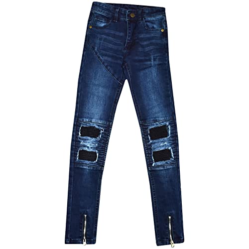 Kids Girls Stretchy Jeans Designer Ripped Drape Panel Denim Pant Trouser 5-13 Yr Dark Blue2