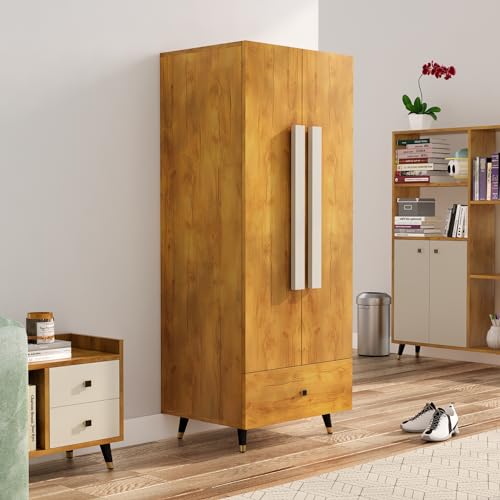 Image of Bniture Wooden Almirah for Clothes, Door for Bedroom, 2 Door Wardrobe with Drawer & Hanging Space (45D x 60W x 150H CM) | 3 Year Warranty (Giant Wood)