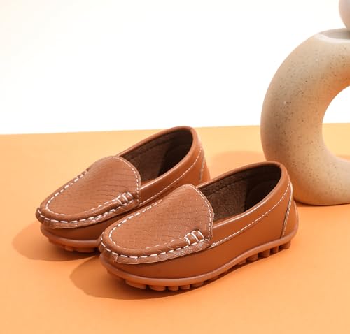 LONSOEN Toddler/Little Kid Boys Girls Soft Synthetic Leather Loafer Slip-On Boat-Dress Shoes/Sneakers Size 3 Little Kid,Light Brown,SHF103 CN35 - Thumbnail 3