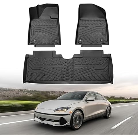 Powerty Floor Mats for 2023 2024 2025 Hyundai Ioniq 6 Accessories All Weather Floor Liner 3D TPE 1st & 2nd Row Floor Mat Heavy-Duty Floor Liners Cover