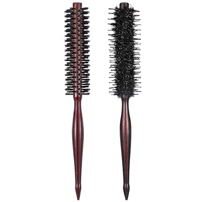 2 Pcs Small Boar Bristle Round Hair Brush Set, Wooden Handle with Nylon Pin for Women and Men's Fine, Thin Hair or Beards, Straightening Curling Volumizing and Detangling