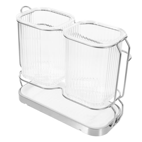 Toyvian Soporte de Cubiertos de Cocina Montado Pared Organizador Multifuncional para Cucharas y Tenedores Caja de Almacenamiento y Secado Transparente y Plateada Decoración Práctica para