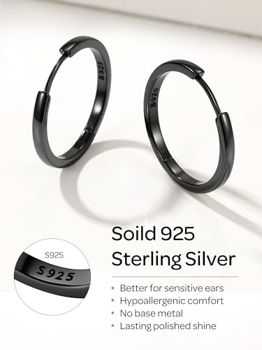 Image of ChicSilver 925 Sterling Silver Huggie Hoop Earrings Small Hoop Earrings for Women Hypoallergenic Silver Huggie Earring Cartilage Earrings for Women (6 /8 /10 /12 /14 /16 /18 /20MM)