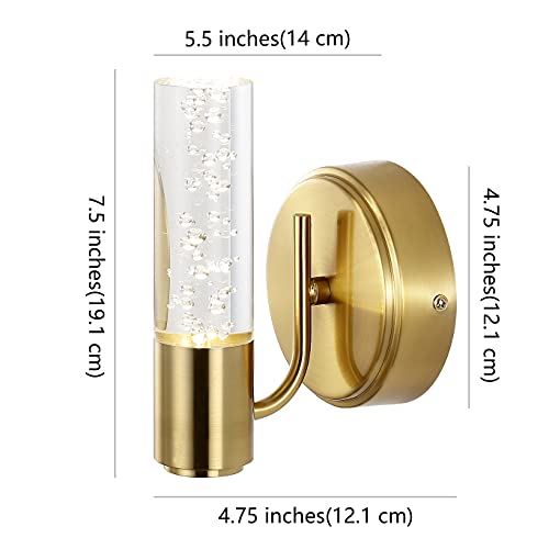 Image of JONATHAN Y 5.5 inch Brass Gold 1-Light Modern Integrated LED Vanity Light Wall Sconce for Bathroom, Clear Bubble Acrylic Shade Minimalist Art Deco Light for Hallway, Entryway, 4000K (JYL7222B)