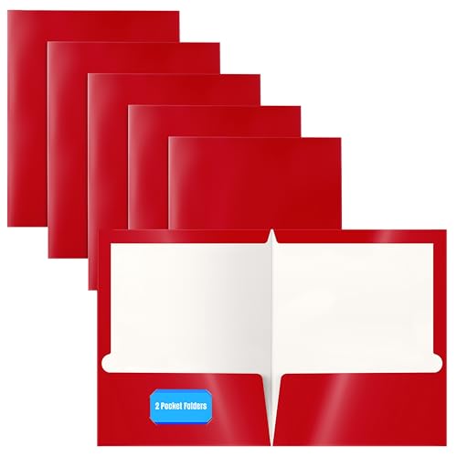 Image of Better Office Products 2 Pocket Glossy Laminated RED Paper Folders, Letter Size, Paper Portfolios Box of 25 Red Folders