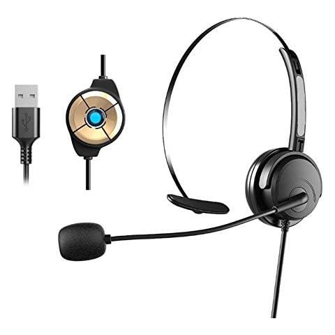 Single Ear USB Headset with Microphone, PC Headset with Noise Cancelling & Audio Controls, Computer Headphone For Business, PC, Notebook, Office, Call Center, Skype Cover