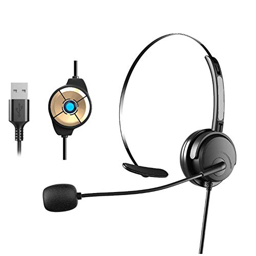 USB Headset mit Mikrofon, Computer Kopfhörer Mono mit Noise Cancelling Mikrofon und Lautstärkeregler, PC Kopfhörer für Business Skype UC SoftPhone
