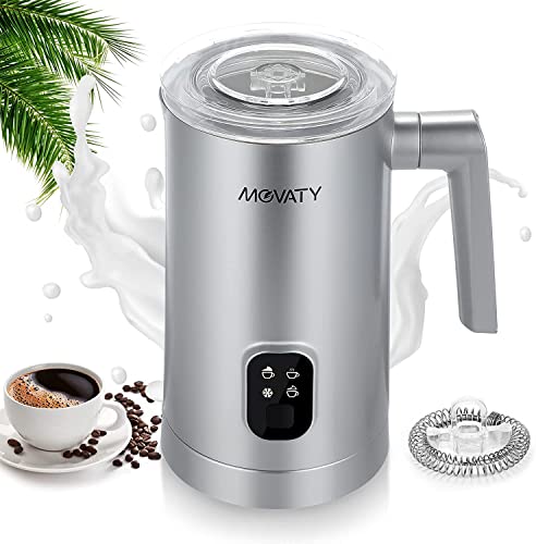 MOVATY Milchaufschäumer Elektrisch, 350ML Milchschäumer Elektrischer Milchaufschäumer 4 Modi für kaltes und warmes Aufschäumen Ruhig Milchaufschäumer Temperaturkontrolle Antihaftbeschichtung Cover