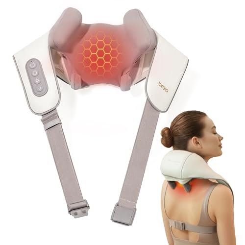 Breo N5 Mini Neck Massager with Heat, 5D Kneading Shiatsu Neck and Shoulder Massager for Pain Relief deep Tissue,Hands-Free Strap,Cordless Massager,Mother's Day,Gifts for Office Home Car Travel,Beige