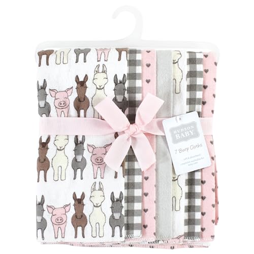Image of Hudson Baby Unisex Baby Cotton Poly Flannel Burp Cloths, Farm Friends Pink 7-Pack, One Size