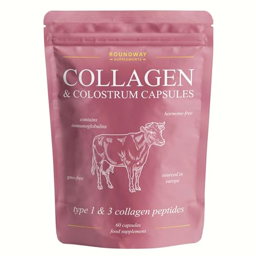 Collagen Colostrum Capsules 100% Freeze-Dried Bovine Colostrum with High Levels of Immunoglobulin G (IgG) Unflavoured GMO-Free Hormone-Free 30 Days Supply | Made in The UK by Roundway Supplements