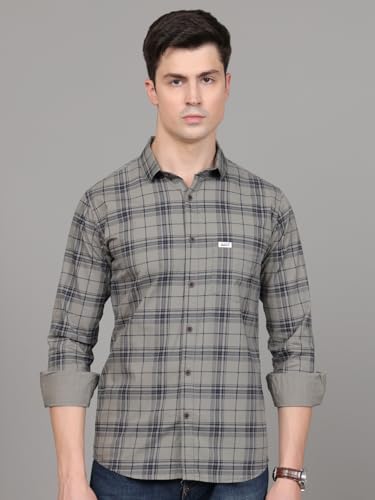 Image of Majestic Man Stylish Slim Fit Cotton Spread Collar Checked Casual Shirt