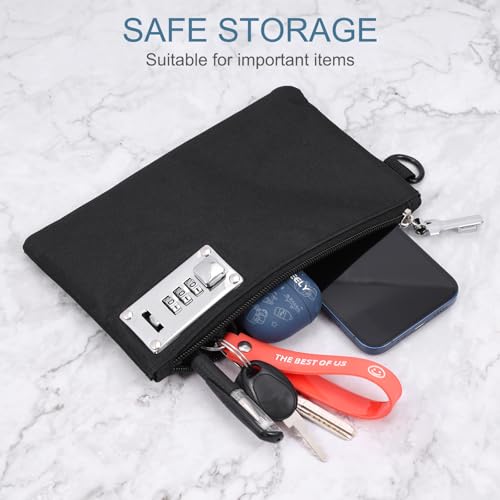 2Pcs Lockable Money Bag, 5.3 x 8.3 Inches Cash Bag with Lock, Nylon Locking Bank Pouch Portable Travel Money Pouch, Jewelry, Passports, Medicine, Credit Cards (Black & Grey)2