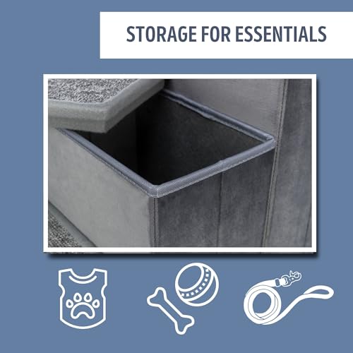 TRIXIE Velour 3-Step Pet Stairs with Storage, Collapsible, Storage Compartments for Pet Toys,Gray by TRIXIE - Image 5