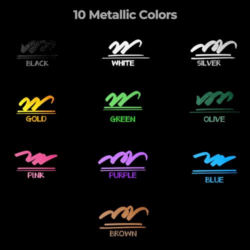 Ohuhu Premium Metallic Marker Pens Fine Tip 10 colours Glitter Paint Pen Window Marker for DIY Card Making Coloring Books Scrapbook Photo Album Rock Art 2 mm fine tips