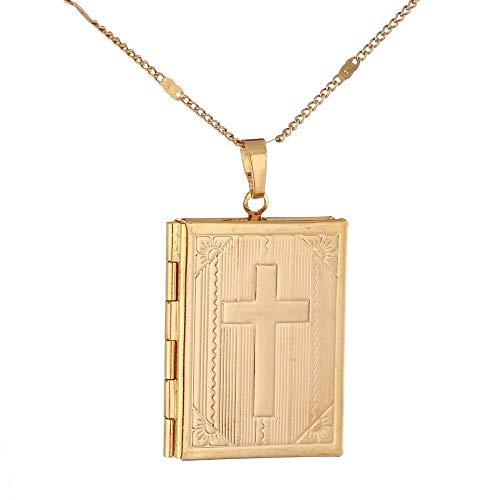 CLEARNICE Fashion Unisex Jesus Jewelry 24K Gold Color Cross Book Cross Jesus Colgante Collar