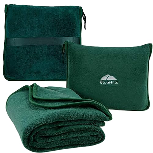 BlueHills Premium Soft Travel Blanket Pillow Flight Traveling - Dark Green