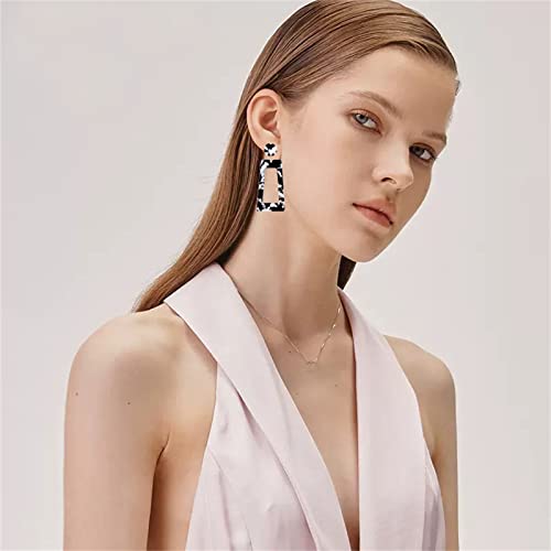 Onlyjump Acrylic Earrings For Women Girls Retro Simple Multicolor Resin Geometric Square Hollow Earrings Statement Dangles Drop Nightclub Earrings Vintage 80S 90S Party Accessories (Black White A) #TOP4