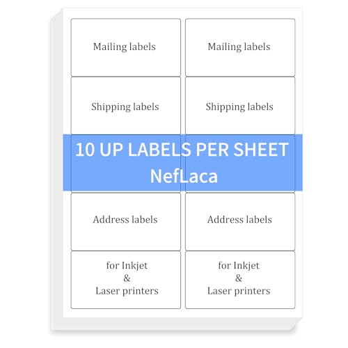 Image of 100 Sheets 2 inchx4 inch Shipping Address Labels, 10-UP Blank Mailing Labels, White Self-Adhesive Customized Stickers for Inkjet and Laser Printer
